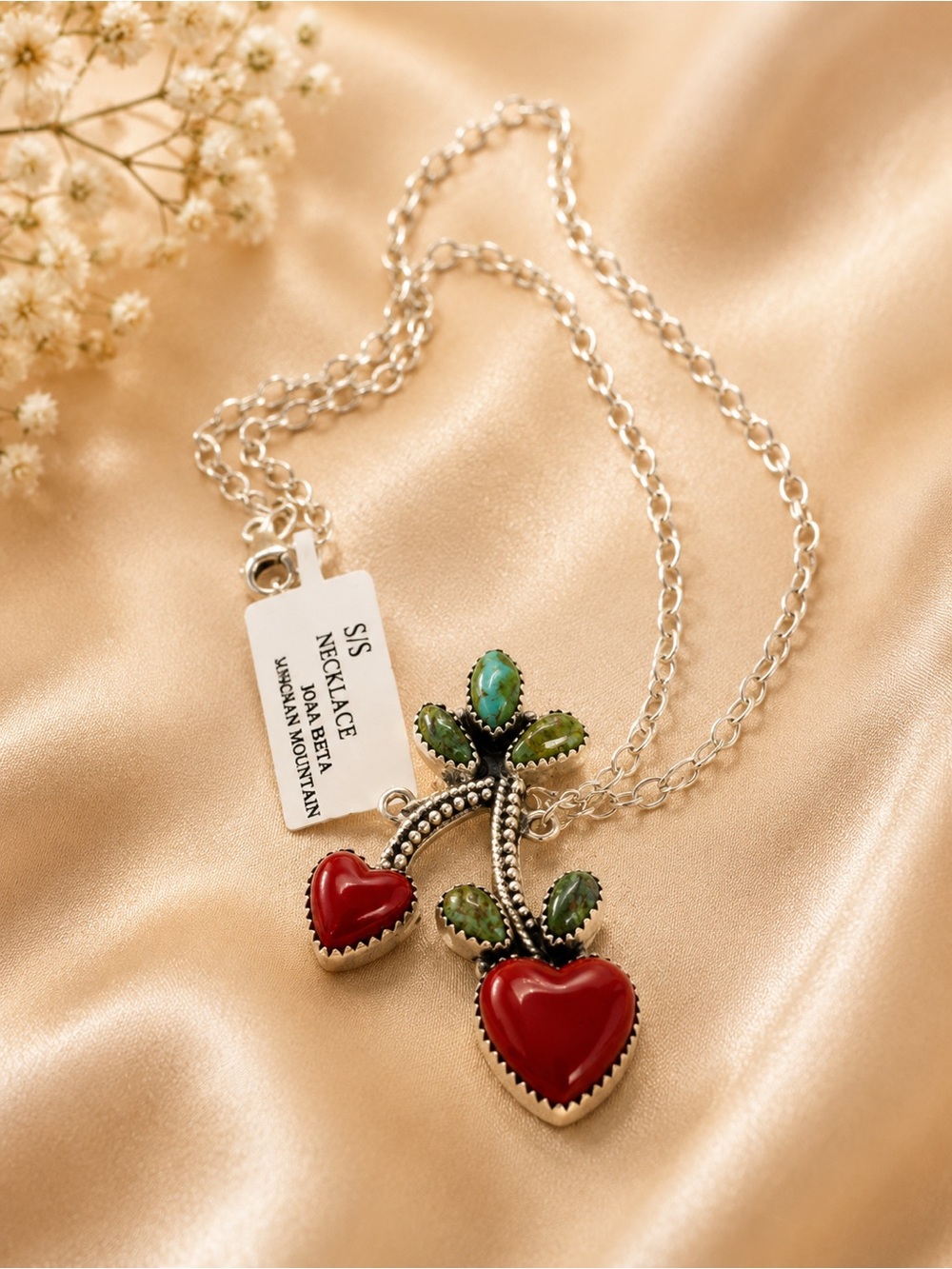 Sonoran Mountain and Rosa Reeta Cherry Sterling Silver Necklace